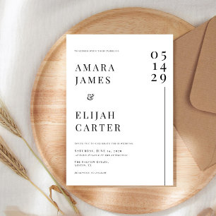 Invitación Boda Minimalista Moderna en Blanco y Negro