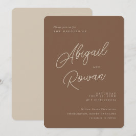 Invitación Boda Minimalista Moderna en Marrón y Beige con Let
