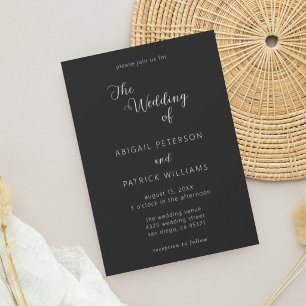 Invitación Boda Minimalista Moderna en Negro y Blanco