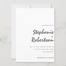 Invitación boda minimalista moderna en negro y blanco con let