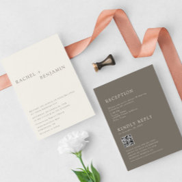 Invitación Boda Minimalista Moderna en Taupe Código QR de 2 L
