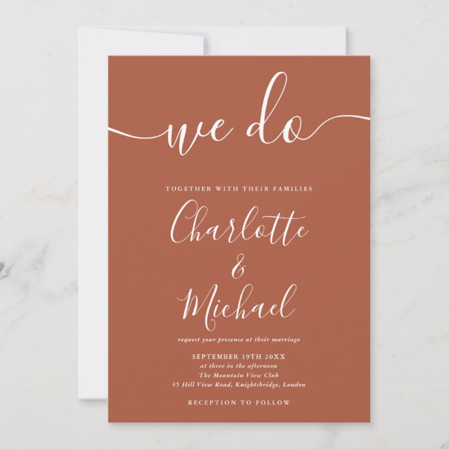 Invitación Boda minimalista moderna en terracota (Anverso)