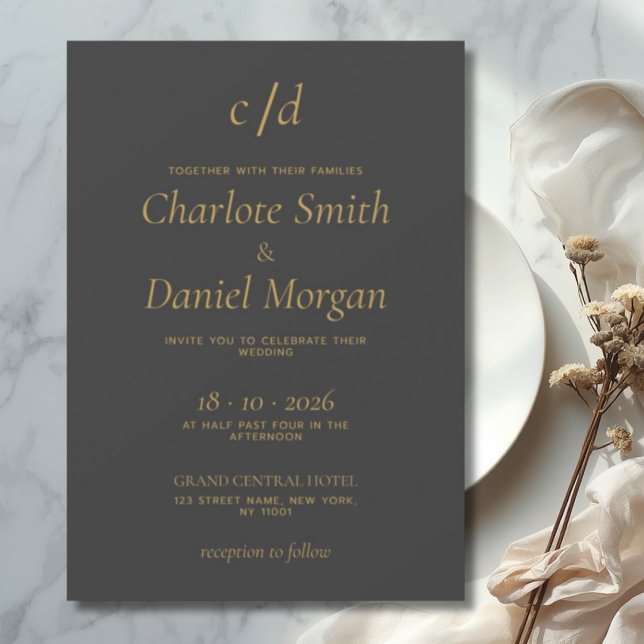 Invitación Boda minimalista moderna gris amarilla (Subido por el creador)