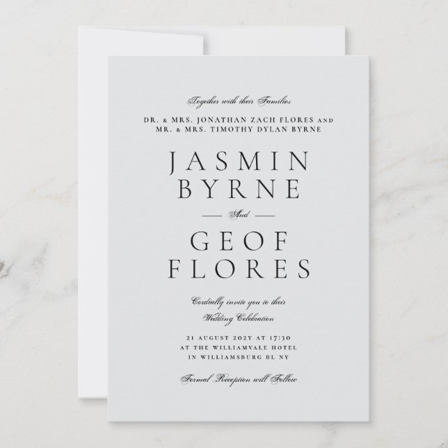 Invitación Boda Minimalista Moderna Gris Claro (Anverso)