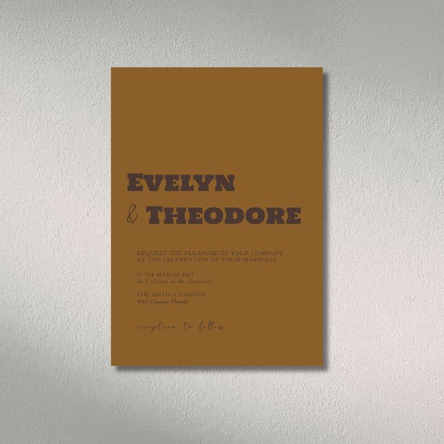 Invitación Boda minimalista moderna marrón espresso (Subido por el creador)