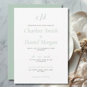 Invitación Boda minimalista moderna verde blanco