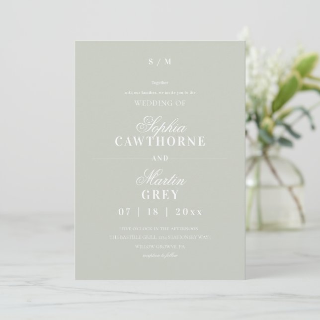 Invitación Boda Minimalista Moderna⎮Verde Salvia (Anverso de pie)