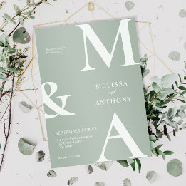 Invitación Boda Minimalista Moderna Verde Salvia