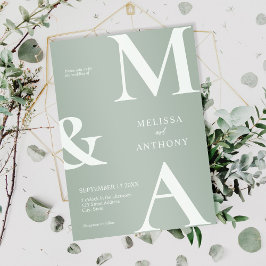Invitación Boda Minimalista Moderna Verde Salvia