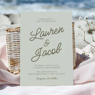 Invitación Boda Minimalista Moderna Verde Salvia