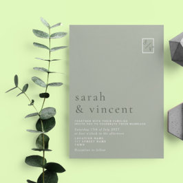 Invitación Boda Minimalista Moderna Verde Salvia