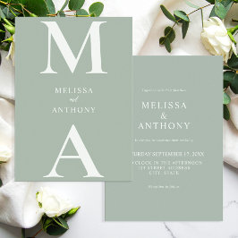 Invitación Boda Minimalista Moderna Verde Salvia