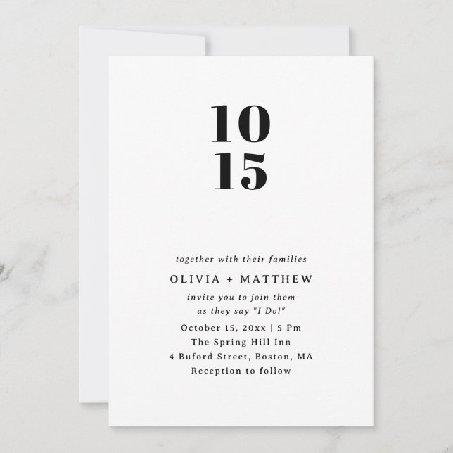Invitación Boda Minimalista Moderna y Limpia | Foto + Código  (Anverso)