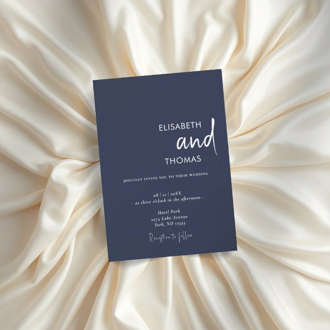 Invitación Boda minimalista moderno azul marino simple (Subido por el creador)