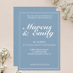Invitación Boda Minimalista moderno azul y blanco bonito<br><div class="desc">Bonito,  moderna,  minimalista y moderna boda casual invita al diseño caracteristicas paleta de colores de 2022 del fondo azul del lago glaciar con bloques de texto de personalizable blanco en fuentes modernas</div>