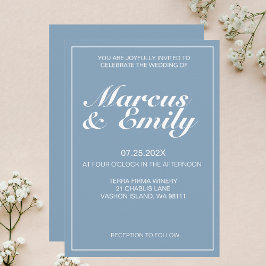 Invitación Boda Minimalista moderno azul y blanco bonito
