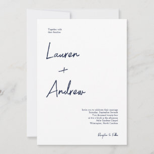 Invitación Boda Minimalista moderno blanco y azul de la Marin