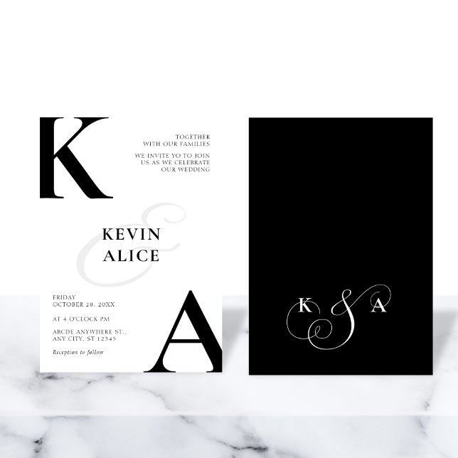 Invitación Boda minimalista moderno blanco y negro (Subido por el creador)