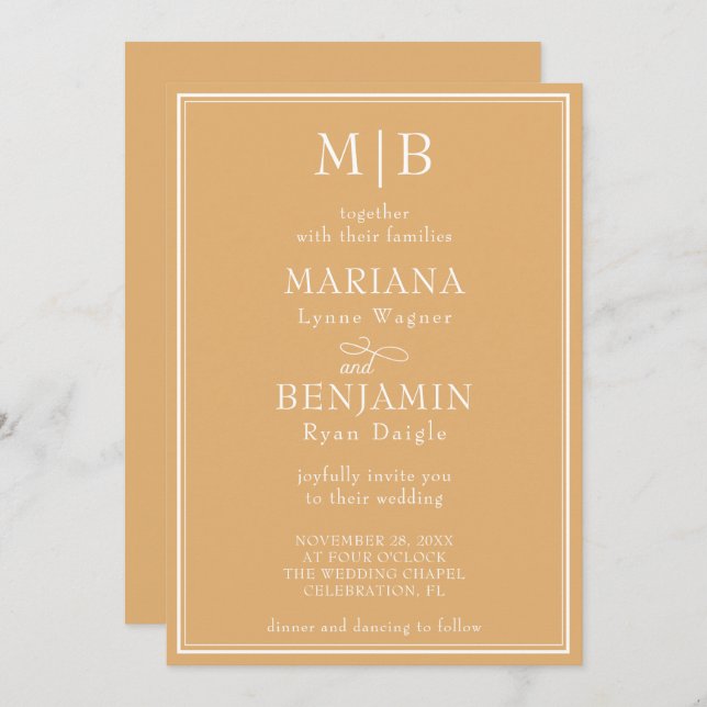 Invitación Boda Minimalista moderno Boho amarillo (Anverso / Reverso)