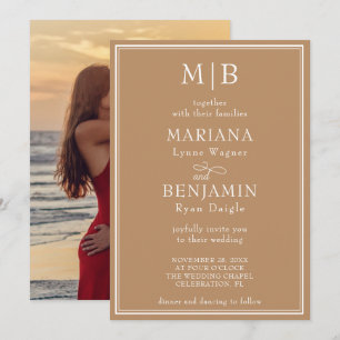 Invitación Boda Minimalista Moderno Boho Marrón Frontera