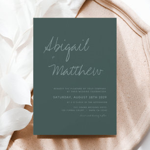 Invitación Boda Minimalista moderno de color verde esmeralda