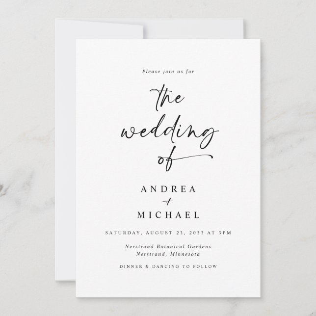 Invitación Boda Minimalista moderno de escritura a mano (Anverso)