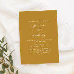 Invitación Boda minimalista moderno de escritura amarilla<br><div class="desc">Invitación a la boda minimalista moderna con guion amarillo mostaza</div>