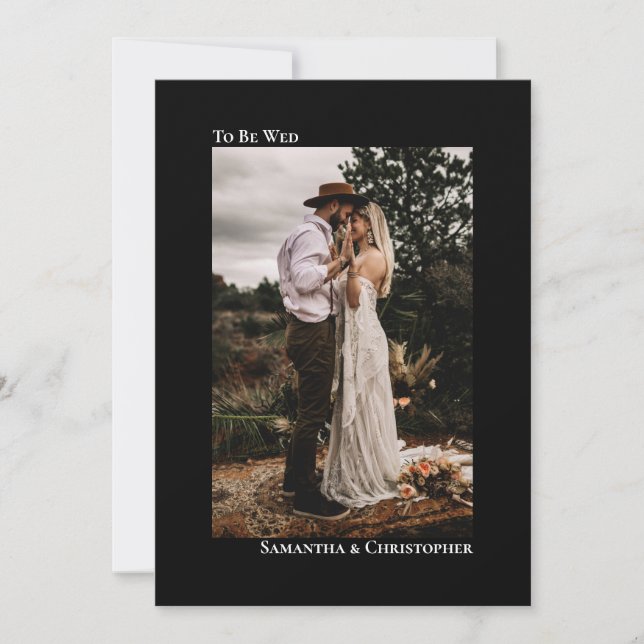 Invitación Boda Minimalista moderno de foto vertical negro (Anverso)