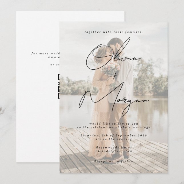 Invitación Boda Minimalista moderno de fotografías (Anverso / Reverso)