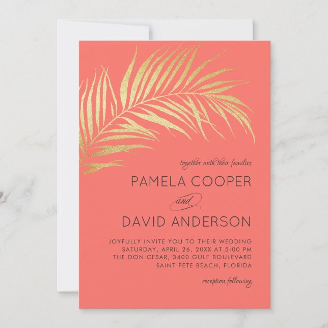 Invitación Boda Minimalista moderno de Golden Palm Frond (Anverso)