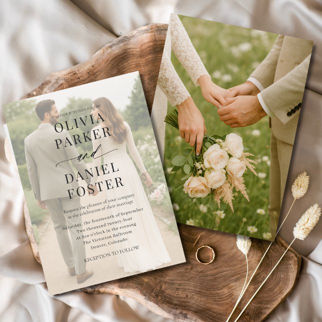 Invitación Boda minimalista moderno de superposición de fotos (Subido por el creador)