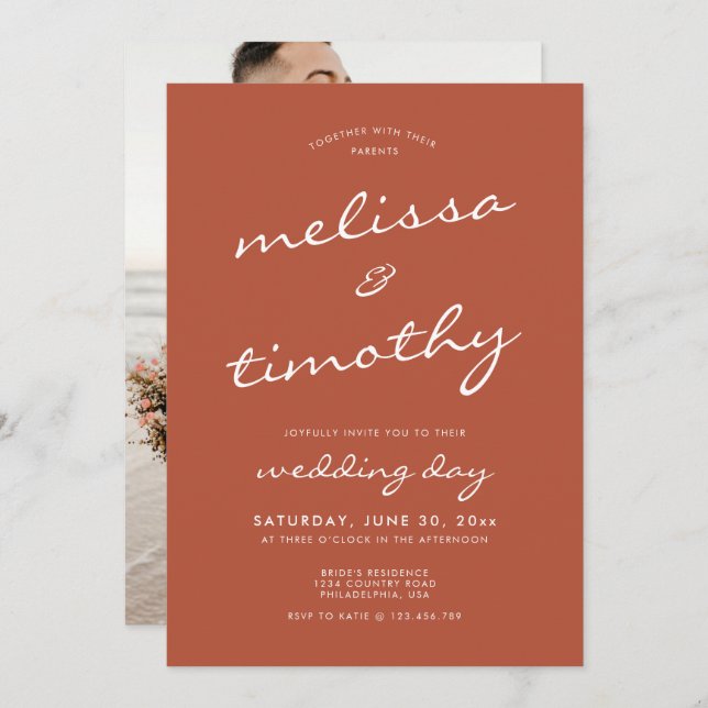 Invitación Boda Minimalista moderno de Terracotta (Anverso / Reverso)