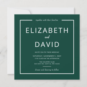 Invitación Boda Minimalista moderno elegante de color verde e