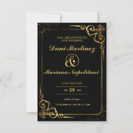 Invitación Boda Minimalista moderno elegante dorado negro