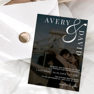 Invitación Boda minimalista moderno foto negra