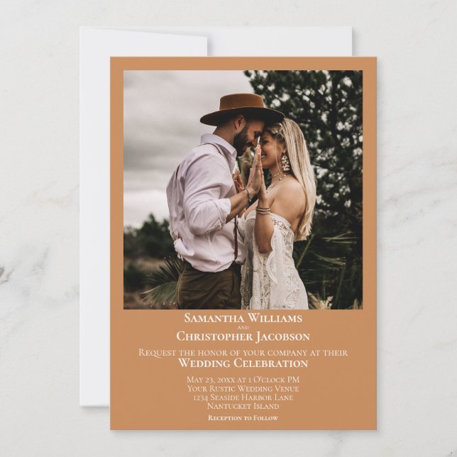 Invitación Boda minimalista moderno Golden Tan (Anverso)