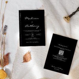 Invitación Boda Minimalista moderno Monograma Código QR
