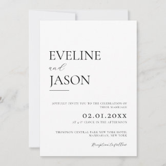 Invitación Boda Minimalista moderno simple en blanco y negro