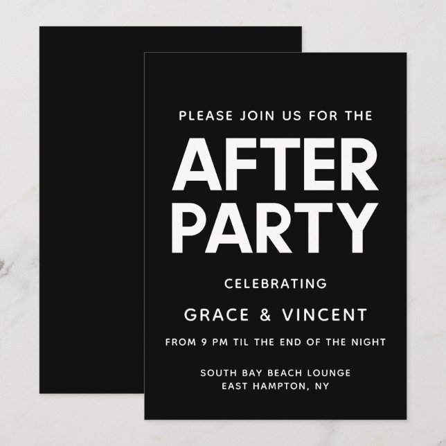 Invitación Boda minimalista moderno tras fiesta (Anverso / Reverso)