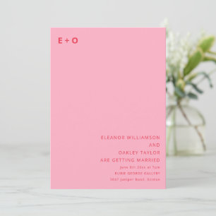 Invitación Boda Minimalista Monograma Moderno Rosa Rojo QR