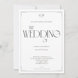 Invitación Boda Minimalista Monograma Negro y Blanco