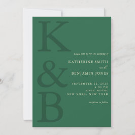 Invitación Boda Minimalista Monograma Verde Moderno