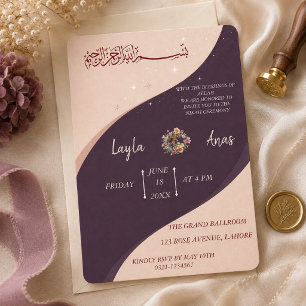 Invitación Boda Minimalista Musulmana Nihah Púrpura