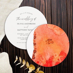 Invitación Boda Minimalista Naranja Rojo Acuarela Elegante