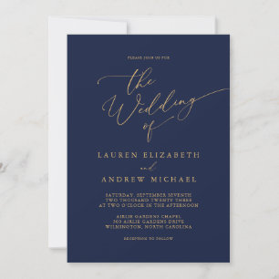 Invitación Boda Minimalista Navy Blue & Sunflower Gold