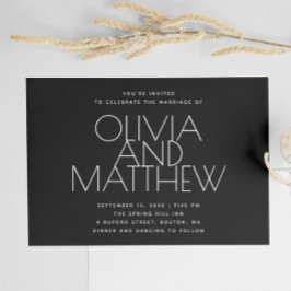 Invitación Boda Minimalista Negra Moderna | Foto y Código QR