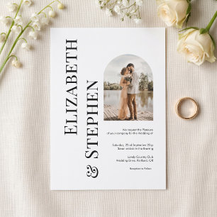 Invitación Boda Minimalista Negra y Blanca en Arco en Negrita