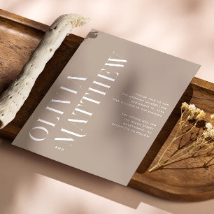 Invitación Boda minimalista neutral en taupe polvoriento. Fot