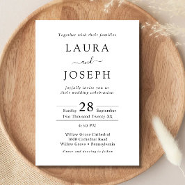 Invitación Boda Minimalista Personalizada Blanca Todo en Uno