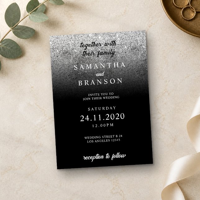 Invitación Boda Minimalista Plateada con Brillo (Subido por el creador)